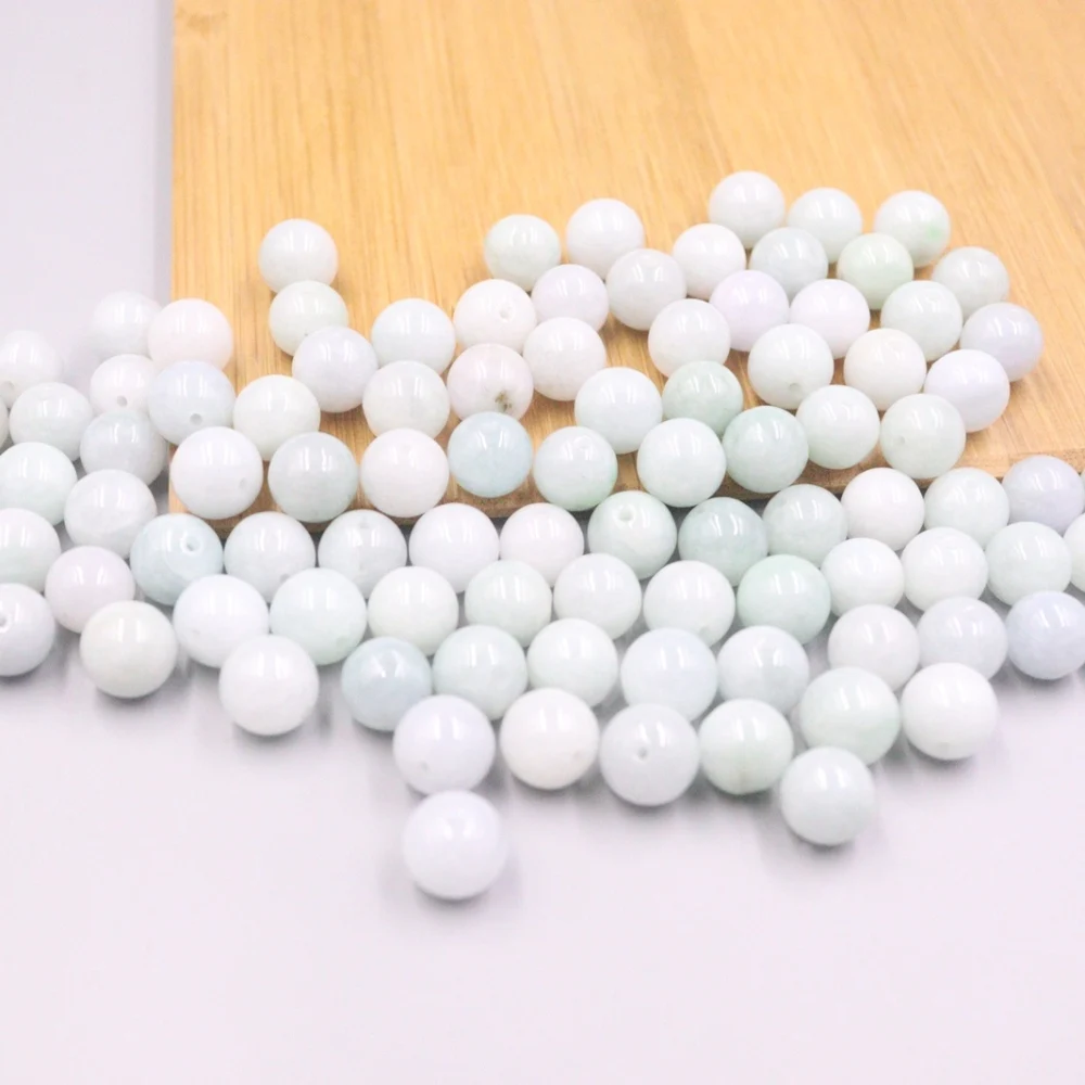 

100PCS Natural White Green Jade Jadeite Women Men Round Bead 10mm