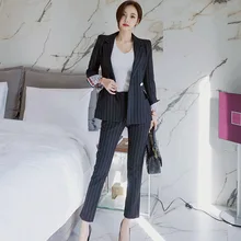 ^^Best Offers Autumn and winter women's pants suit high quality Fashion Slim Striped Professional Ladies Jacket Blazer Casual trousers 2019 ^^Best Offers Autumn and winter women's pants suit high quality Fashion Slim Striped Professional Ladies Jacket Blazer Casual trousers 2019