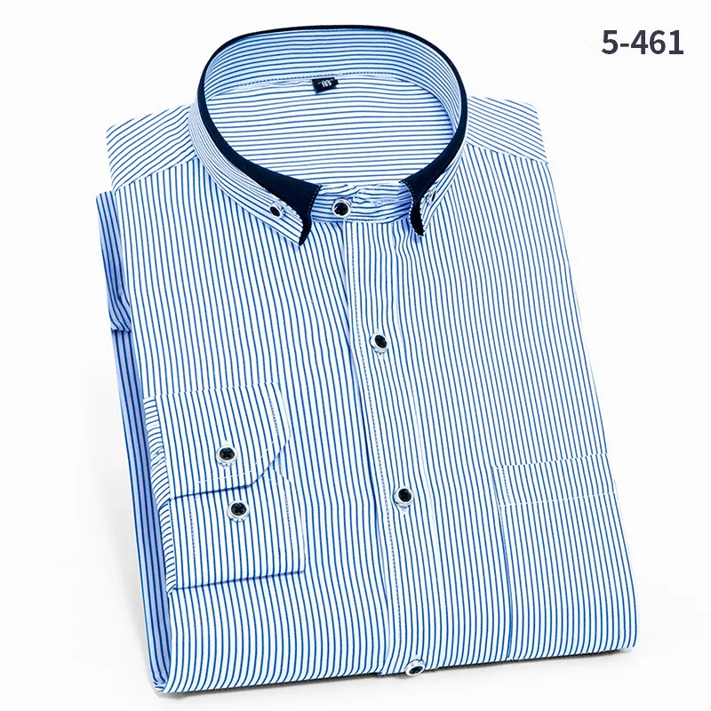 Весна и осень длинный рукав Camisa Masculina высокое качество бренд Полосатый сплошной цвет Мода Бизнес Повседневная круглая пуговица Fit - Цвет: 5 461