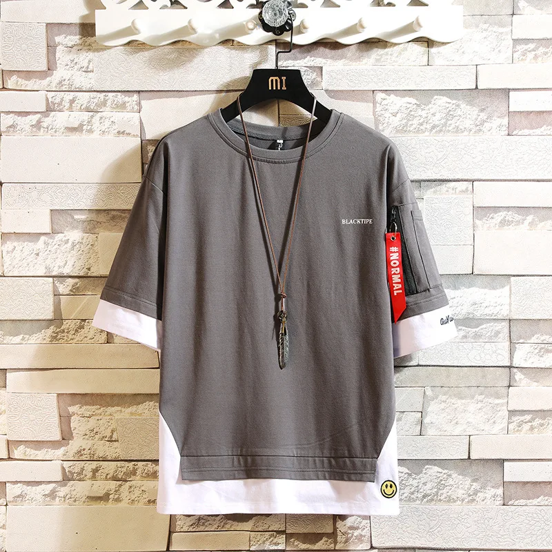 Новинка 2021 Мужская футболка с рукавом до локтя круглым вырезом в стиле хип-хоп