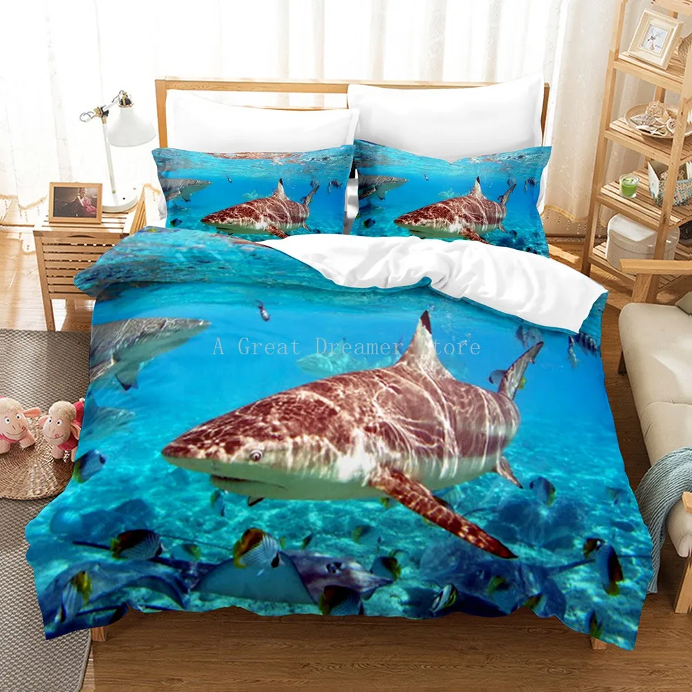 

3D Bedding Set Big Blue shark Duvet Cover with Pillowcase Twin Full Queen King Size Bedclothes 2/3pcs Kids Home Textiles Decor