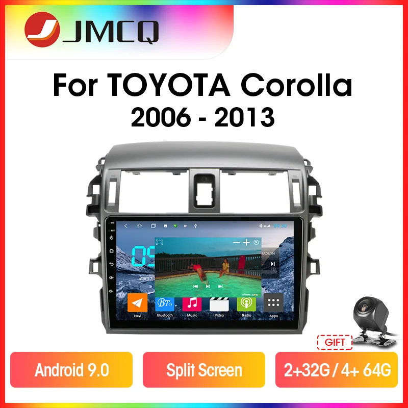 

JMCQ Android 9.0 Car Radio Multimidia Video Player For Toyota Corolla E140/150 2006-2013 2din 4G WIFI GPS Navigaion Split Screen