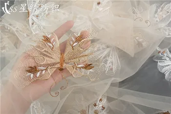 

Embroidery Flying Butterfly Breathable Mesh Soft Fabric DIY Sewing Dress Clothes Fabric Champagne Tulle Mesh Materials