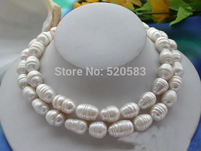 2ROW 18MM WHITE RICE FRESHWATER CULTURED PEARL NECKLACE AAA