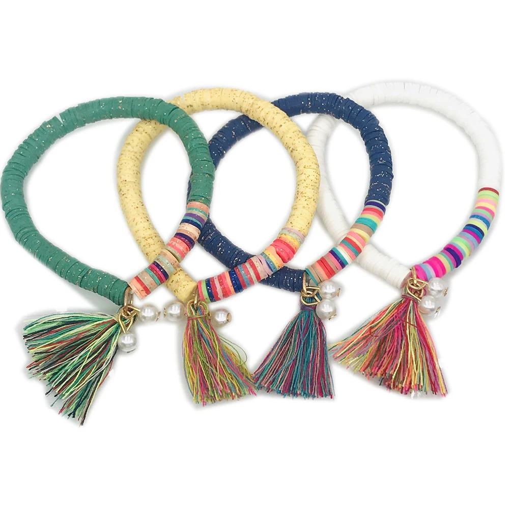 Boho разноцветные бусины из полимерной глины Heishi Olivet кисточки цинкового сплава