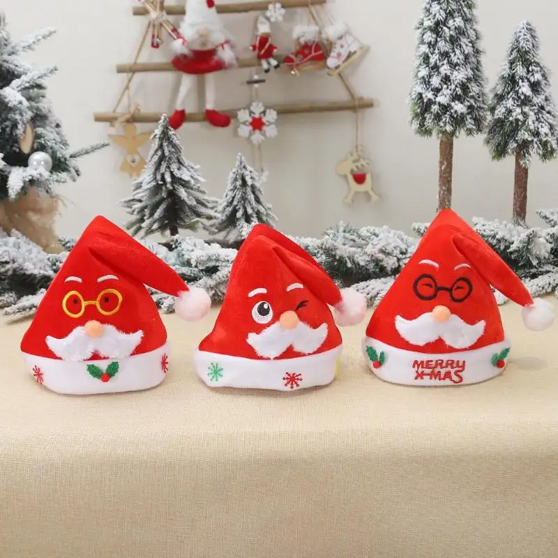Soft Brushed Cloth Xmas Hat Cute Santa Claus Hat Antlers Warm Christmas Cap New Year Party Props Decorative Accessories