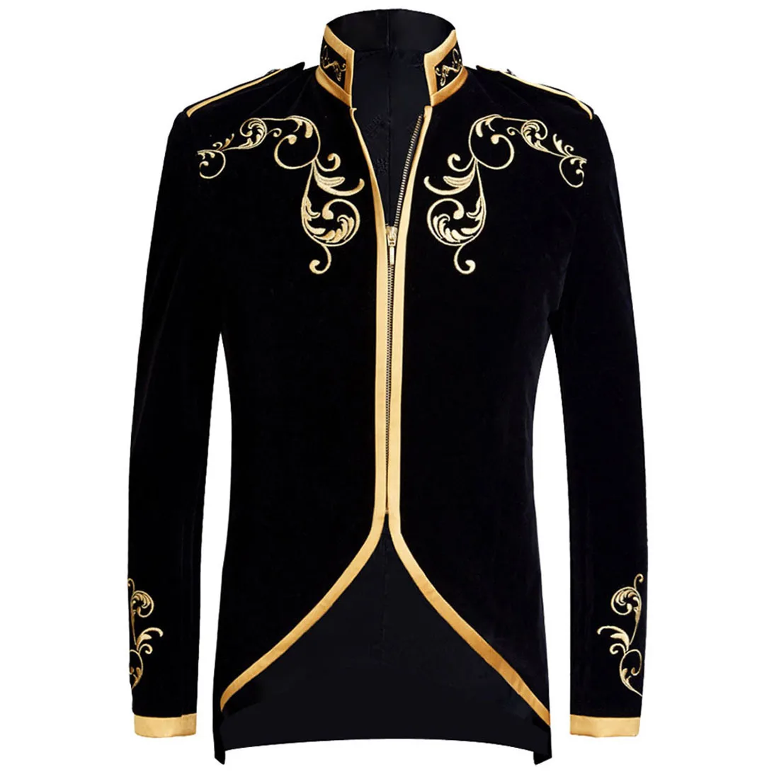 Mens Stylish Court Prince Black Velvet Gold Embroidery Blazer Suit Jacket Wedding Groom Slim Fit Men Singers Coat | Мужская одежда