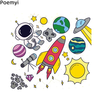 

Poemyi Space Astronaut Patch Set Cartoon Iron-on Patches on Children's Clothes Thermal Stripes Stickers Applique Heat Transfer R