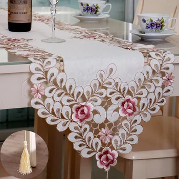 

New Embroidered Table Runner Polyester Floral Hollow Lace Microwave Oven Table Covers Home Wedding Party Decoration