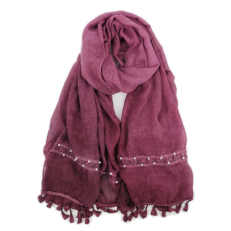 

2019 Women Plain Lace Beads Patchwork Viscose Scarf Lady Pom Pom Chain Shawls and Wraps Winter Pshimina Stole Muslim Hijab Snood