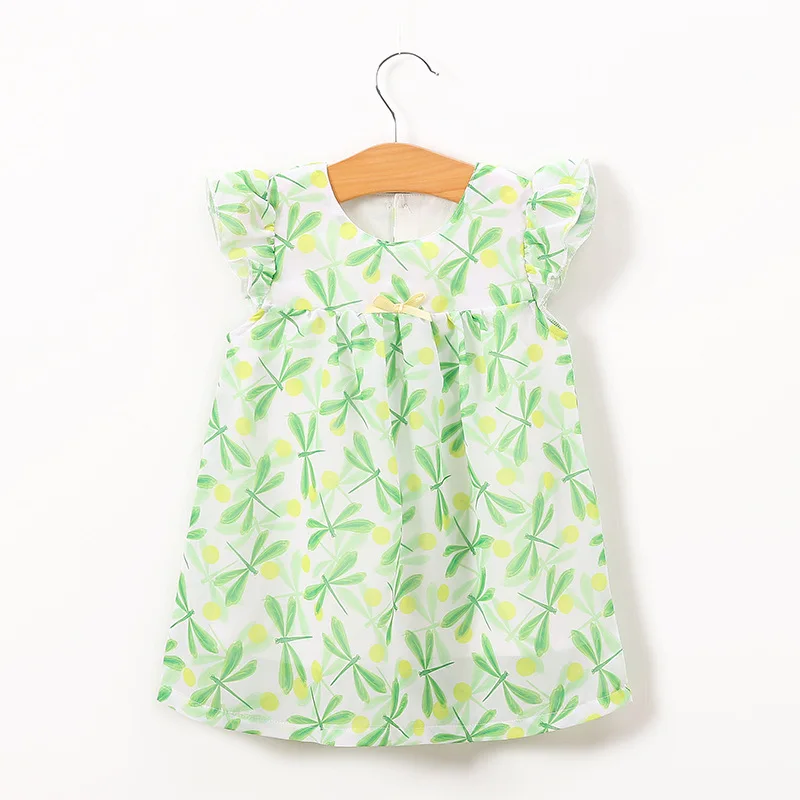 Муслиновое дерево, различные цвета, платья для маленьких девочек с красивым рисунком, летняя одежда для малышей, детская одежда - Цвет: green dragonfly