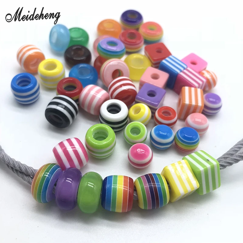 Acrylic Round Rainbow Cat Eye Big Hole Beads Bucket Square Stripe Abacus Hair Ornament Bracelet DIY Bead Resin Material | Украшения и