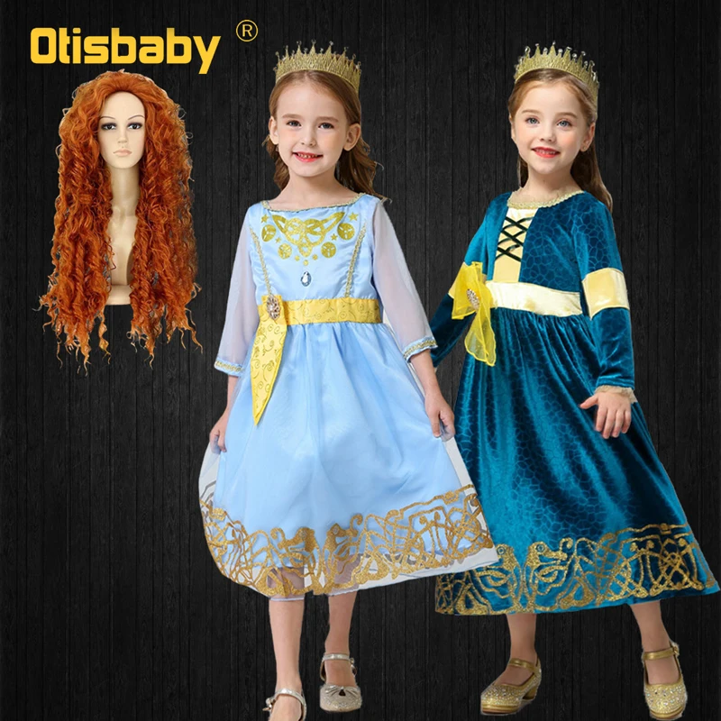 Костюм для Хэллоуина; платье принцессы Мериды для девочек; Новогоднее платье принцессы; Рождественская Детская бархатная одежда; Fantasia Merida Infantil