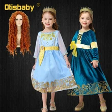 Костюм для Хэллоуина; платье принцессы Мериды для девочек; Новогоднее платье принцессы; Рождественская Детская бархатная одежда; Fantasia Merida Infantil