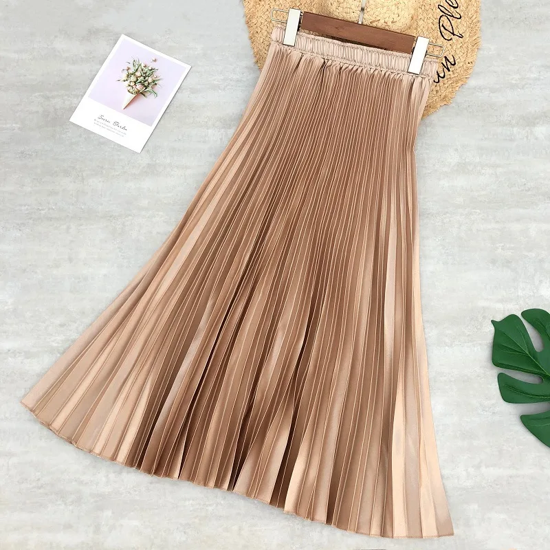 

2024 Autumn Winter Elastic High Waist Slim Pleated Korean Casual Loose Simple Soldi Temperament Women Long Skirt Free Shipping
