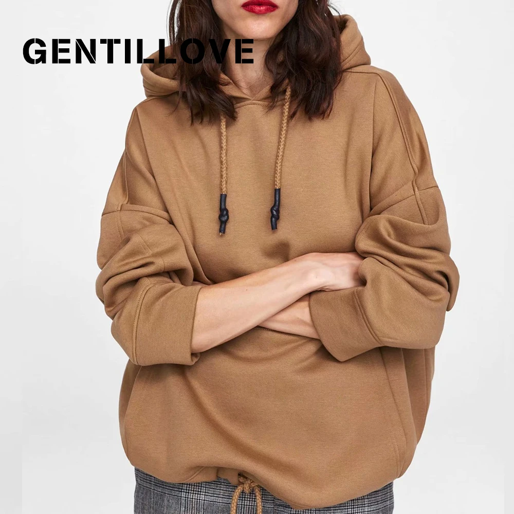 Gentillove/Повседневная хлопковая толстовка; однотонные Свободные толстовки; винтажные Топы в стиле Харадзюку; толстовки с карманами; уличная одежда; топы