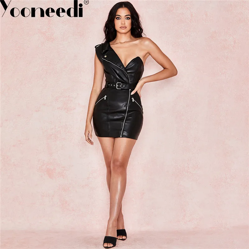 Yooneedi Best Quality New Arrival Women Dress Color Solid One Shoulder Strapless Ladies Mini Dress SDE10555