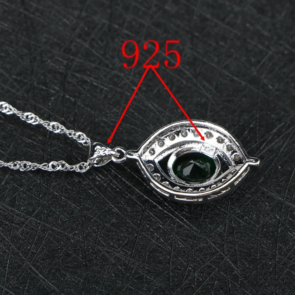 Женский ювелирный комплект из колье и серёг с зеленым фианитом|jewelry sets for women|silver 925