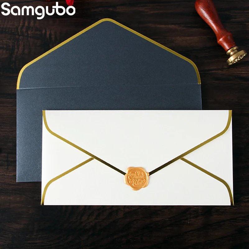 10pcs/set Gold Stamping Envelopes Creative Retro European Business Envelope Letter Paper Envelope Wedding Invitation