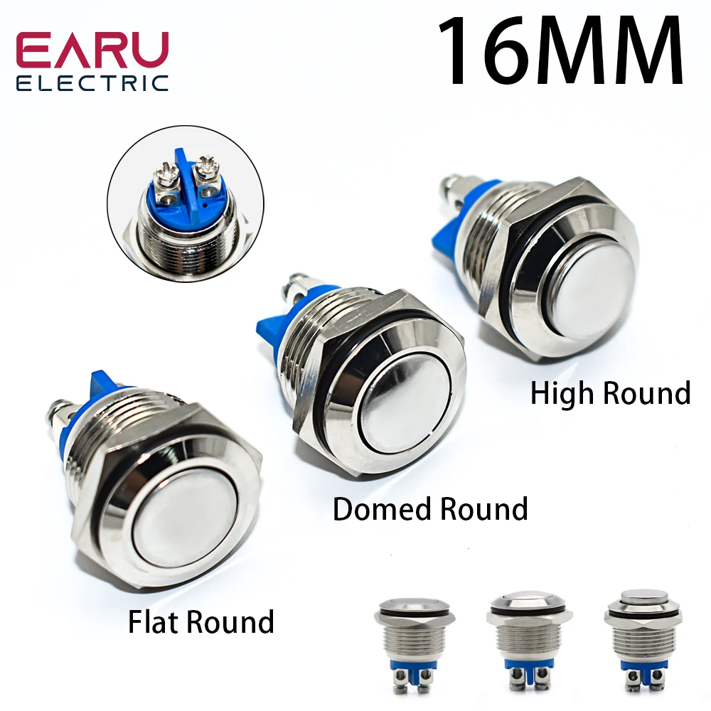 16mm 1NO High Flat Head Waterproof Momentary Reset Metal Push Button