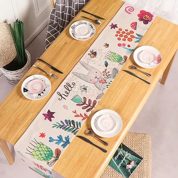 

Cartoon Rabbit Decorative Table Runner Waterproof Cotton Linen Printing Table Runner For Dining Cabinet Table Cover Tafelloper