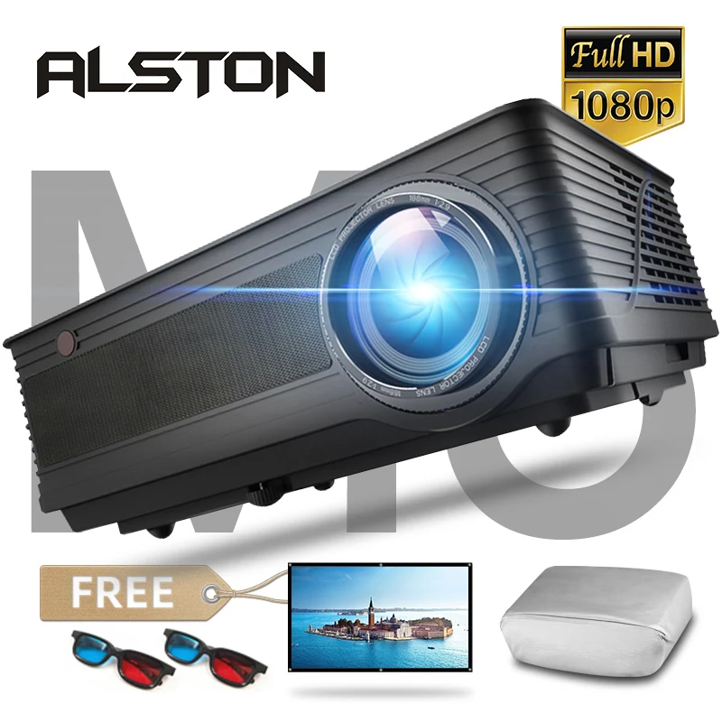 ALSTON M5 M5 W M5 S M5 SW Full HD 1080P proyector soporte 4K Android 10,0 WiFi Bluetooth 6500 lúmenes teléfono inteligente TV Stick con regalo