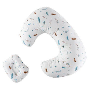 

Infant Cuddle Cotton Blend Nursing Pillow Arm Support Removable Washable Home U Shaped Feathers Pattern Maternity Baby Feeding