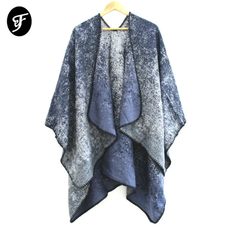 

2019 New Women Creative Sky Pattern Shawl Wrap Open Front Poncho Cape Winter Pashmina Scarves For Ladies Ruana Female