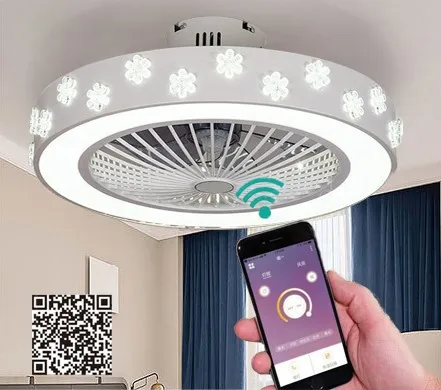 LED ceiling fan lamp light mobile phone app remote control modern invisible 55 50cm fans home decoration lighting circular round - Цвет лезвия: IceFlowered 55cm