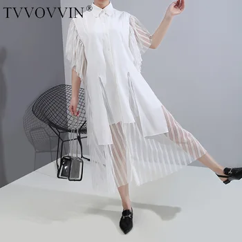 

TVVOVVIN 2020 SUMMER NEW Dress lace Patchwork Casual Butterfly Sleeve Turn-down Collar Irregular Loose Korean Empire A253