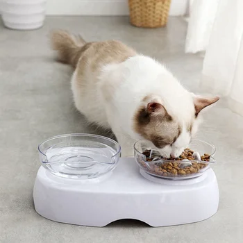 

Plastic Cat Feeder Bowls Neck Protection Dish 15 Degree Tilted Feeder Double Bowls Water Bowl And Food Maze Bowl
