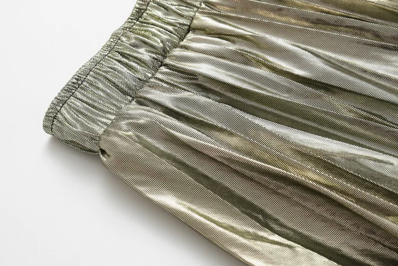 Autumn And Winter New Style Metal Textured Liangsi Pleated Detailing Skirt Retro Bright Surface Big Hemline Pleated Skirt 8