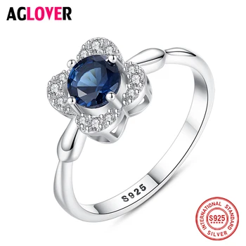 

2019 New 925 Sterling Silver Ring Romantic Flower Blue Zircon Crystal Ring For Women Fashion Wedding Christmas Jewelry Girl Gift