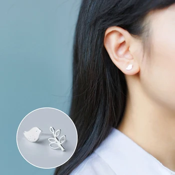 

Mcanie Genuine 925 Sterling Silver 3 Style Little Birds Tree Branch Asymmetry Stud Earring for Women Simple Ear Pin Fine Jewelry