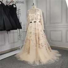 Dreamy Свадебные Роскошные бисерные вечерние платья сетчатые Длинные рукава Формальные платья вышивка кружева Жемчуг Vestidos