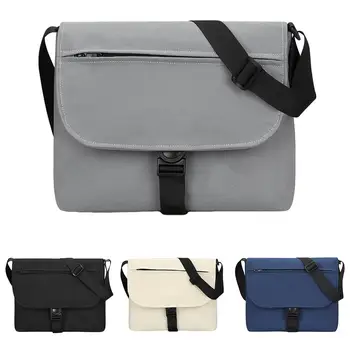 

Casual Men Solid Color Flip Cover Zip Shoulder Bag Oxford Cloth Large Capacity Crossbody Pouch мужские сумки 2019
