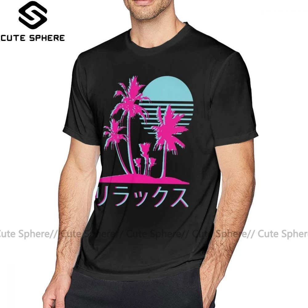Хипстерская футболка эстетика vaporwave Neon Palms футболка с коротким рукавом графическая Футболка мужская Милая хлопковая большая Повседневная футболка