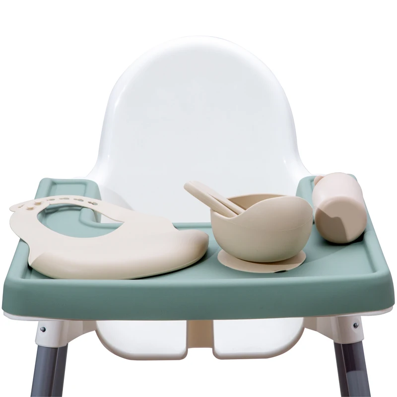 Silicone Feeding Set Customizable Baby Silicone Tableware Suction Silicone Bowl Straw Cup Waterproof Bib 4pcs Food-grade Material