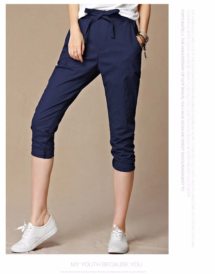 Капри pantalon femme ete летние женские брюки капри хлопковые льняные брюки с эластичной резинкой на талии шаровары брюки Размер 4XL