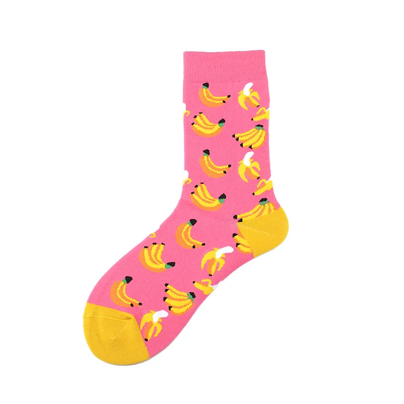 Harajuku/модные женские длинные носки с забавным мультяшным рисунком, милые полосатые носки с фруктовым узором, счастливые носки - Цвет: 1