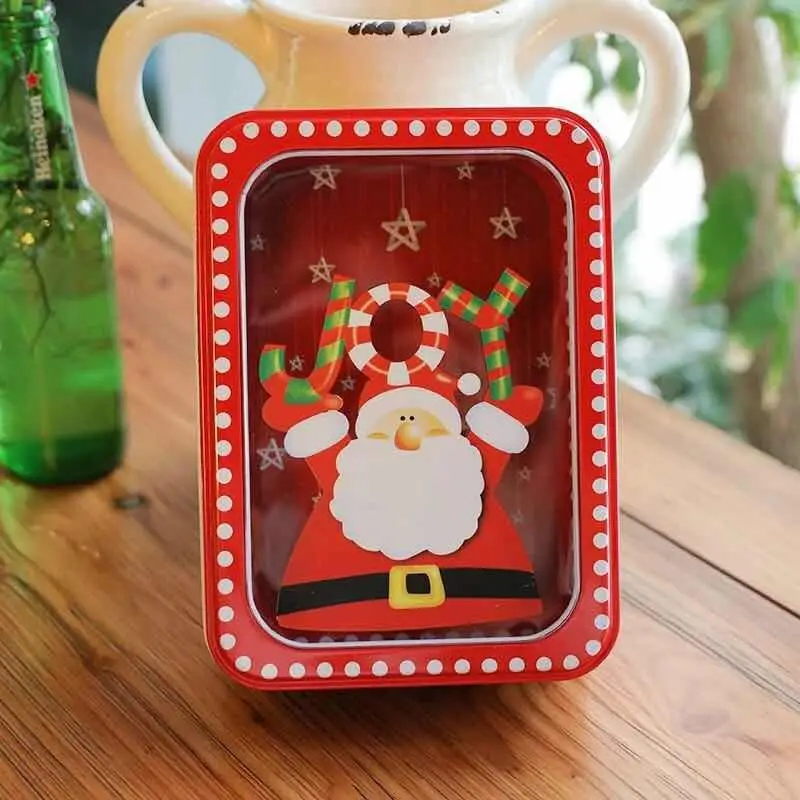 Rectangle Santa Милые прямоугольные рождественские подарочные коробки жестяная коробка для конфет Санта Снеговик упаковка с открытым окном Печенье чехол для упаковки детей конфет коробка - Цвет: Rectangle Santa