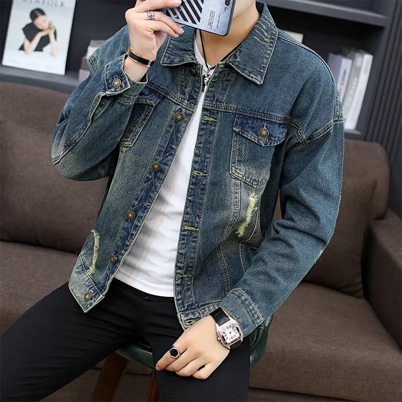 

With Holes Men Handsome Denim Jacket Korean-style Clothes 2019 Spring, Autumn And Winter Trend New Style Coat