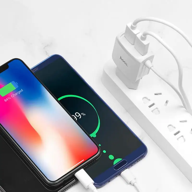 HOCO C59A двойной USB портативный адаптер зарядного устройства Путешествия ЕС Plug w/зарядный кабель