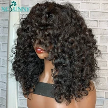 

200 Density Short Curly Human Hair Wigs With Bangs Scalp Top Full Machine Made Wig Remy Brazilian Jerry Curl Wig Xcsunny