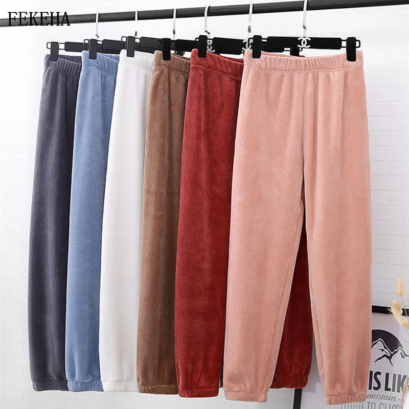 New Winter Wear Women Lantern Pants Soft Keep Warm Home Pajama Pants Coral Fleece Loose Lazy Trousers Letter Embroidery New Winter Wear Women Lantern Pants Soft Keep Warm Home Pajama Pants Coral Fleece Loose Lazy Trousers Letter Embroidery
