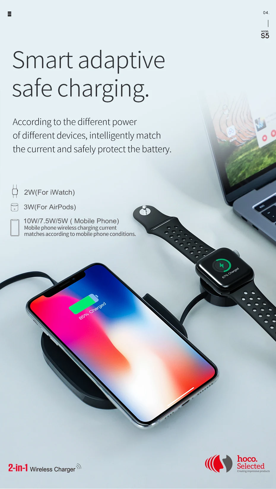 HOCO 2в1 Qi Беспроводное зарядное устройство для iPhone 8 X XS Max XR для Apple Watch 4 3 2 1 10 Вт быстрая Беспроводная зарядка для samsung S10 S9