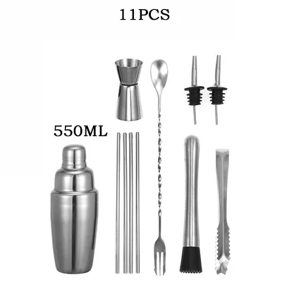 12 шт., 750 мл, шейкер для коктейлей из нержавеющей стали, смешанный напиток, бармен, Browser, набор, ледяные батончики, набор инструментов, набор с винной стойкой - Цвет: B2.550ML11PCS