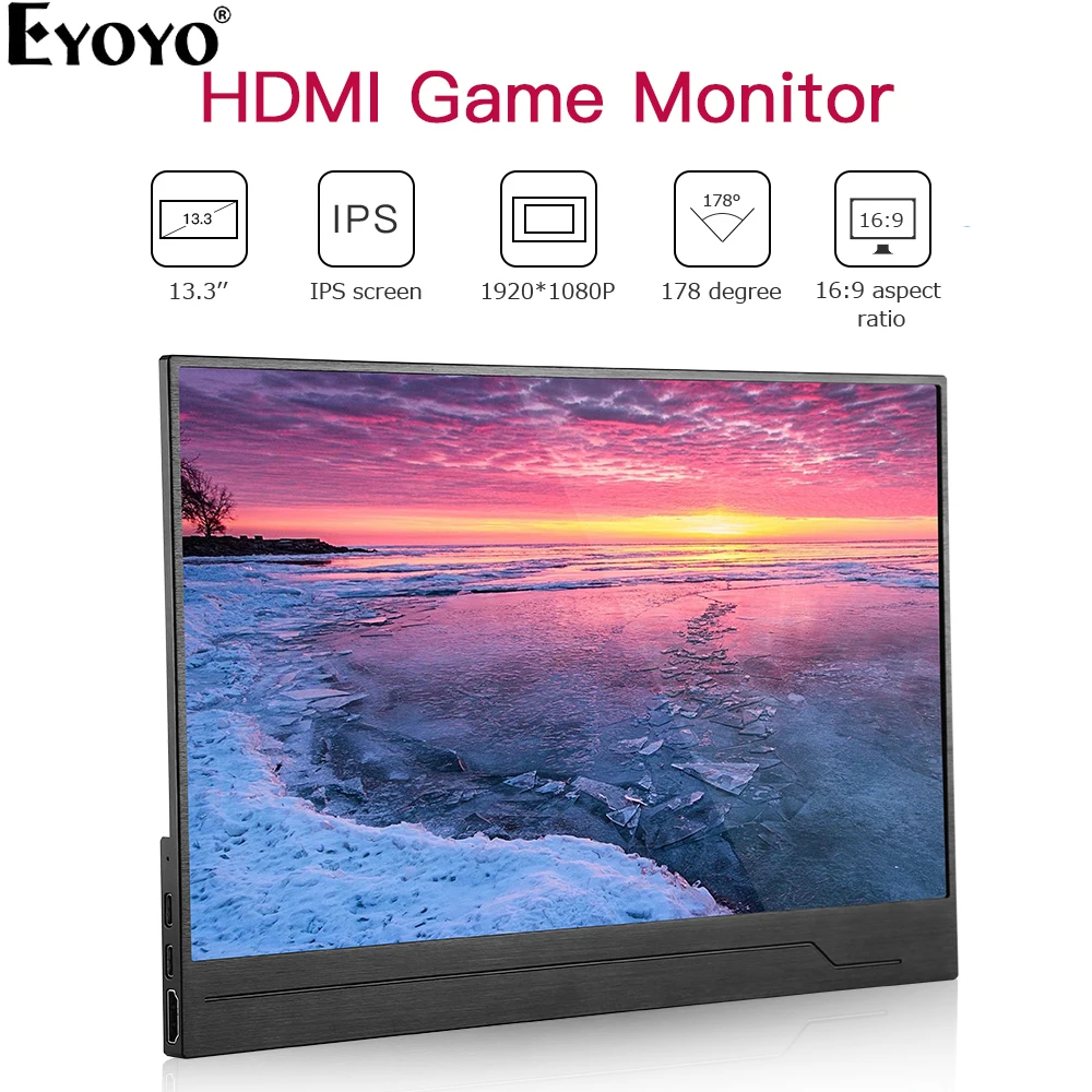 Eyoyo EM13G портативный монитор 13,3 ”светодиодный usb type C HdMI игровой монитор ips 1080p FHD дисплей для PS4 ноутбука телефона Xbox переключатель ПК