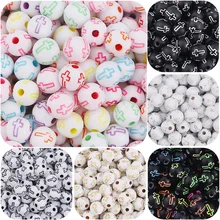  NEW 100pcs/lot 8mm Charms Round Cross Acrylic Loose Spacer Beads For Jewelry Making DIY Bracelet Necklaces Keychain Accessory 