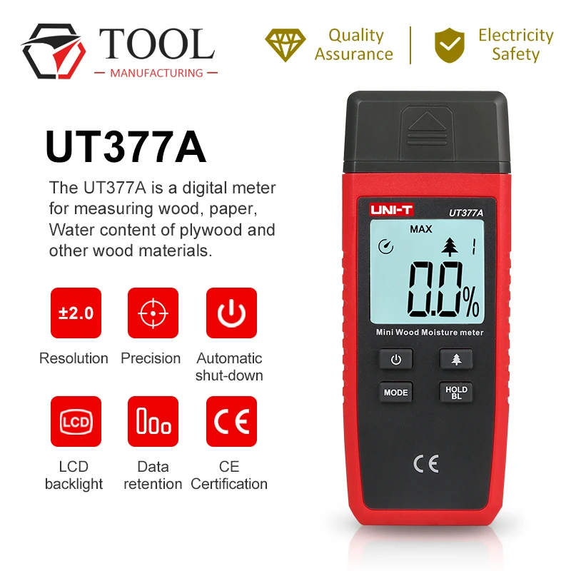 

UNI-T Digital Hygrometer Humidity Tester LED Backlight Wood Humidity Thermometer Wood Material Humidity Tester UT377A